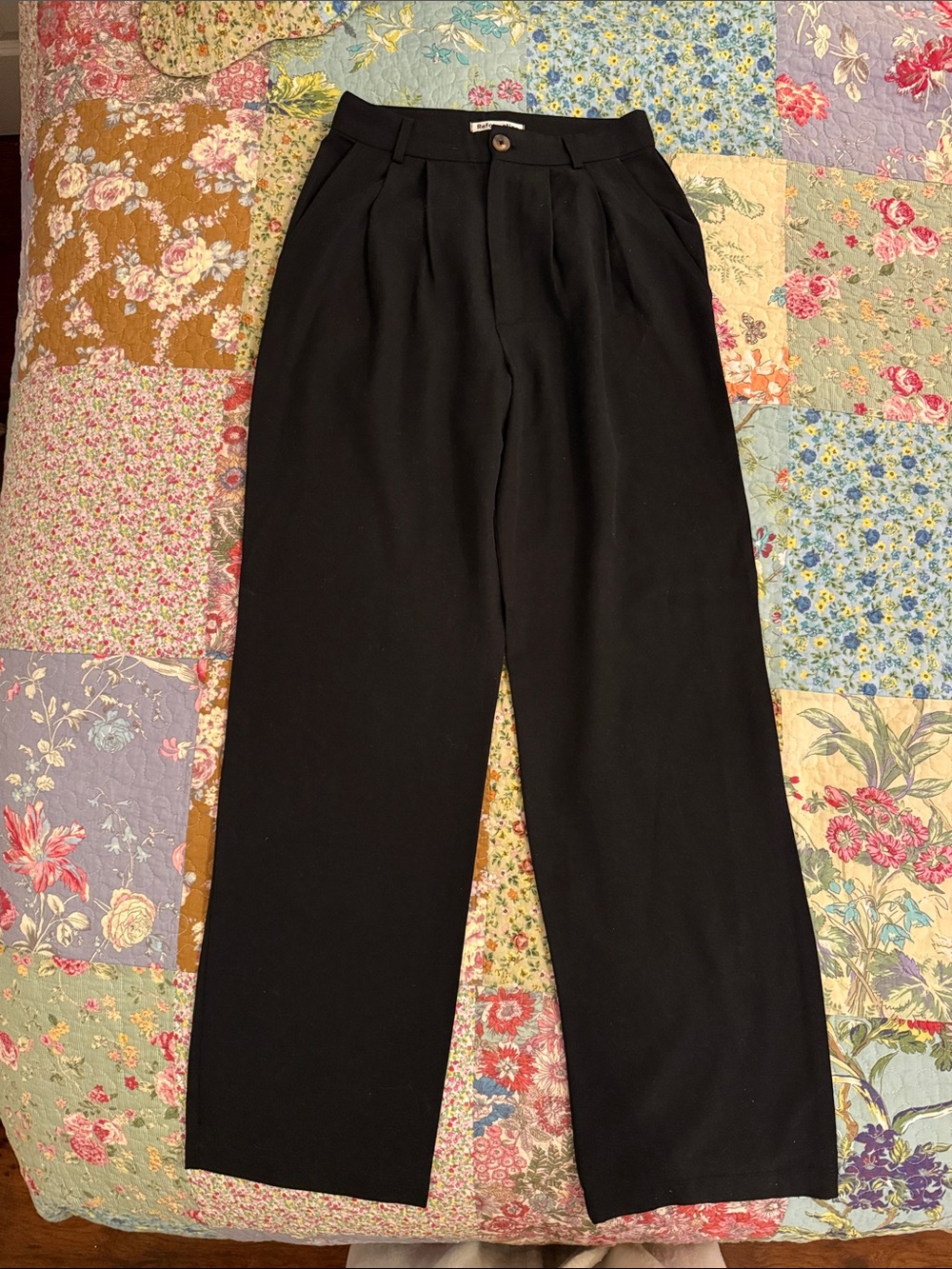 Reformation Petite Classic Black High-Waist Pleated Trousers
